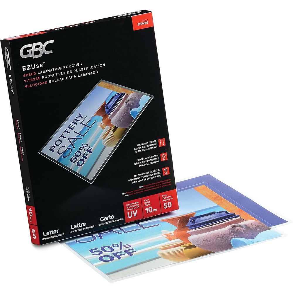 Document Laminator Pouch - Letter Size, 10 Mil, 50 Pack,