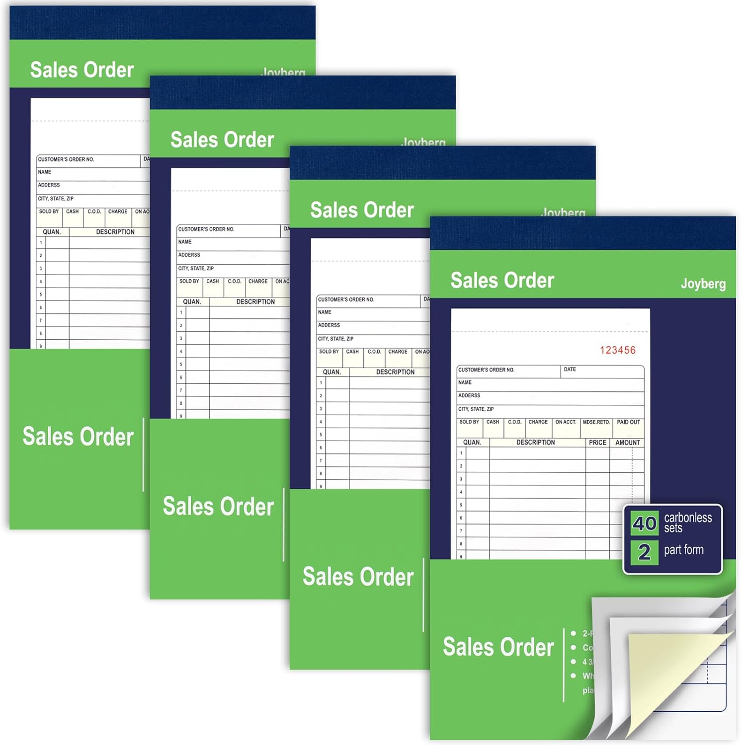 Carbon Copy Book - 4 Pack Sales Order Book, 4.17inx7.2in