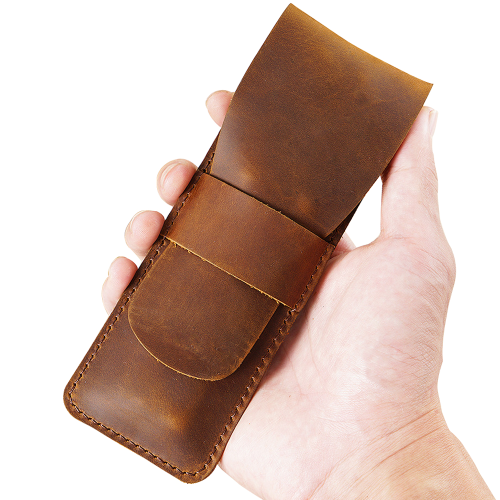 Pen Pouch Roll - Retro Genuine Leather Pen Sleeve Case