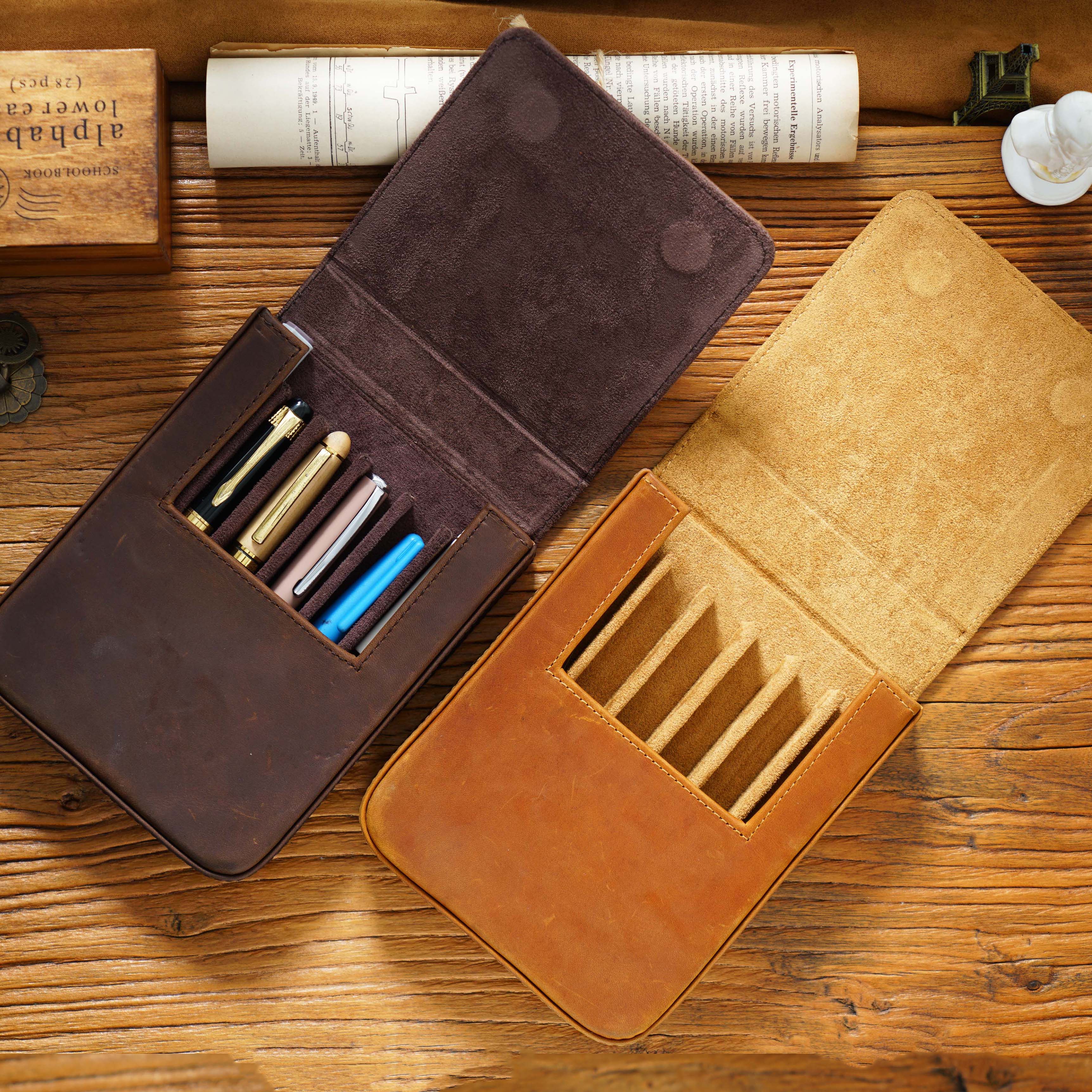 Handmade Crazy Horse Leather P - Pen Pouch Roll 评论和价格