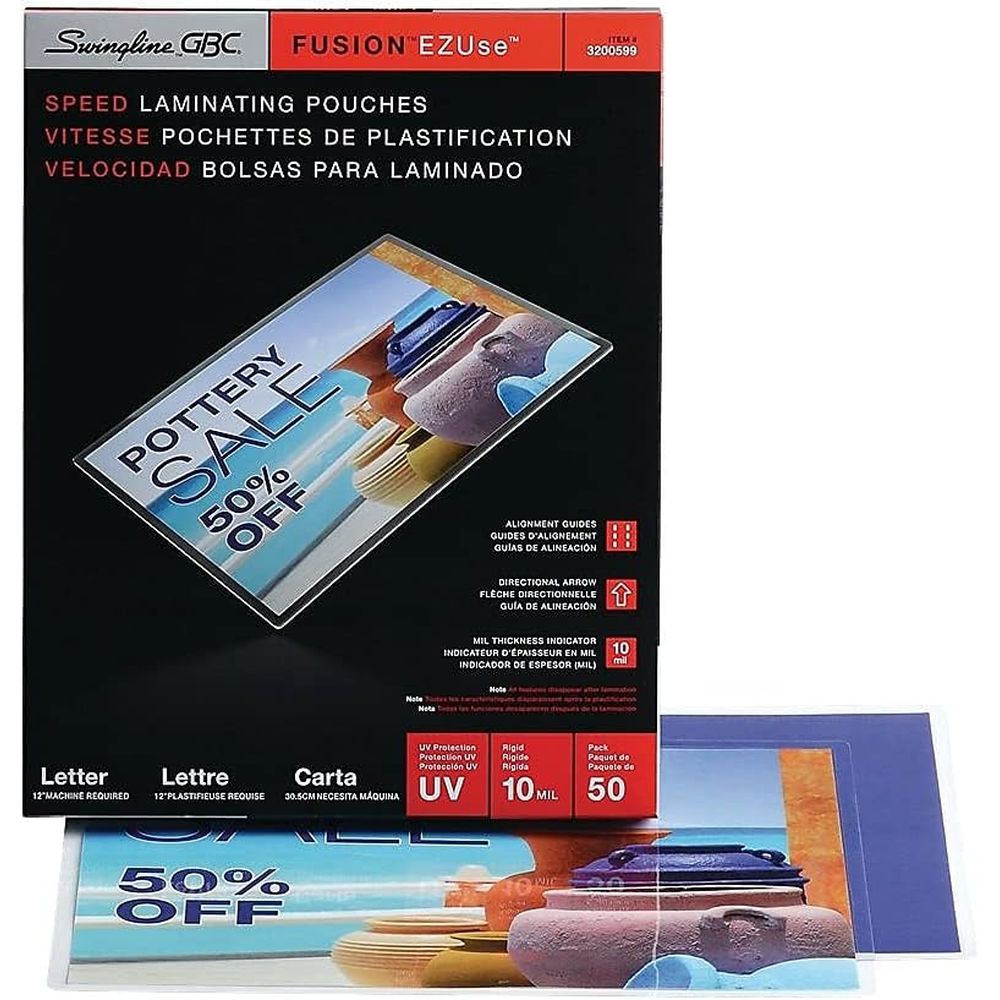 Letter Size, 10 Mil, 50 Pack,  - Document Laminator Pouch 评论和价格