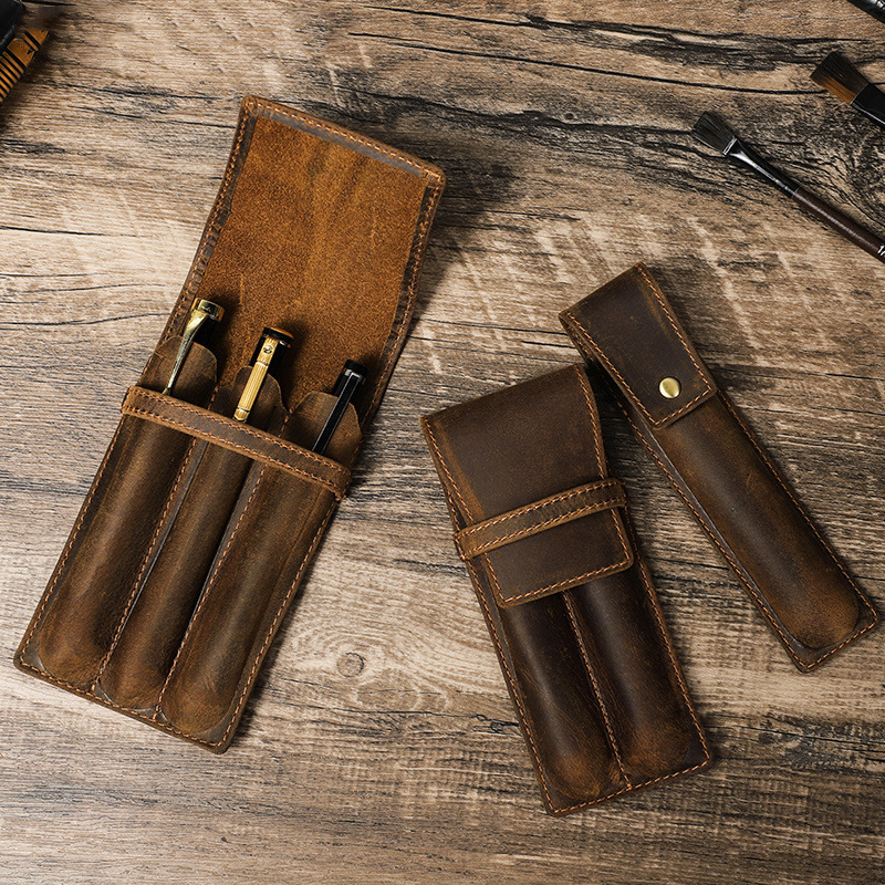 hand-made leather cowhide penc - Pen Pouch Roll 评论和价格
