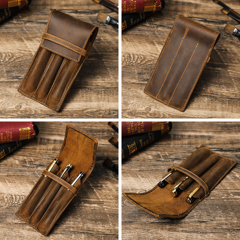 hand-made leather cowhide penc - Pen Pouch Roll 评论和价格