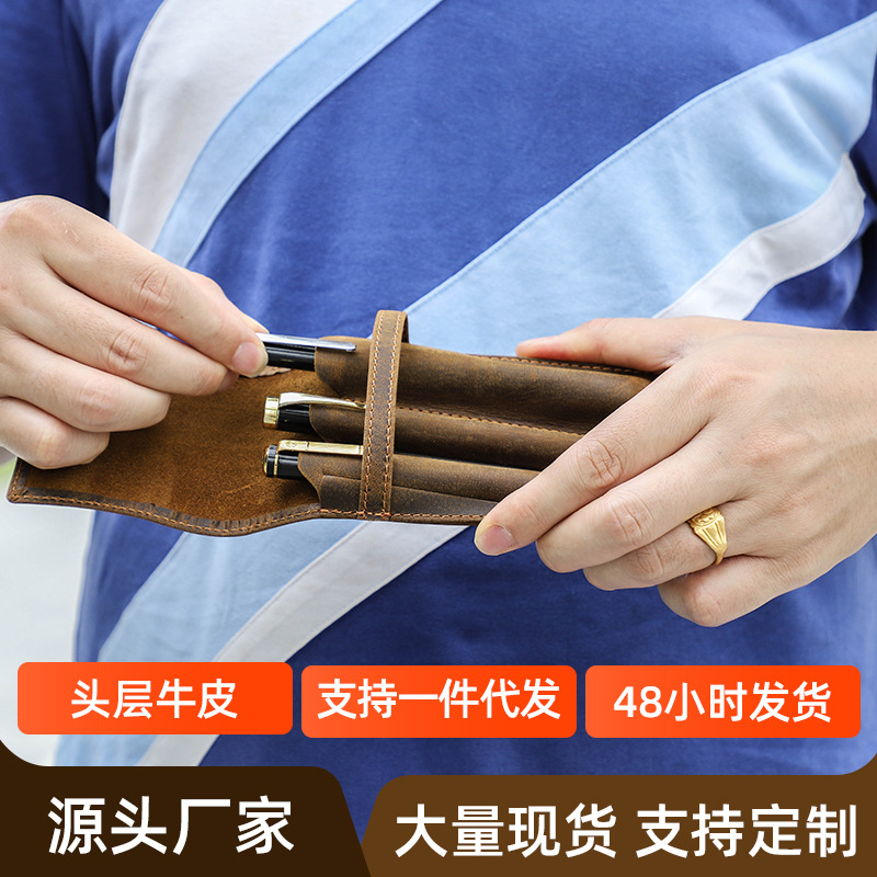 hand-made leather cowhide penc - Pen Pouch Roll 评论和价格