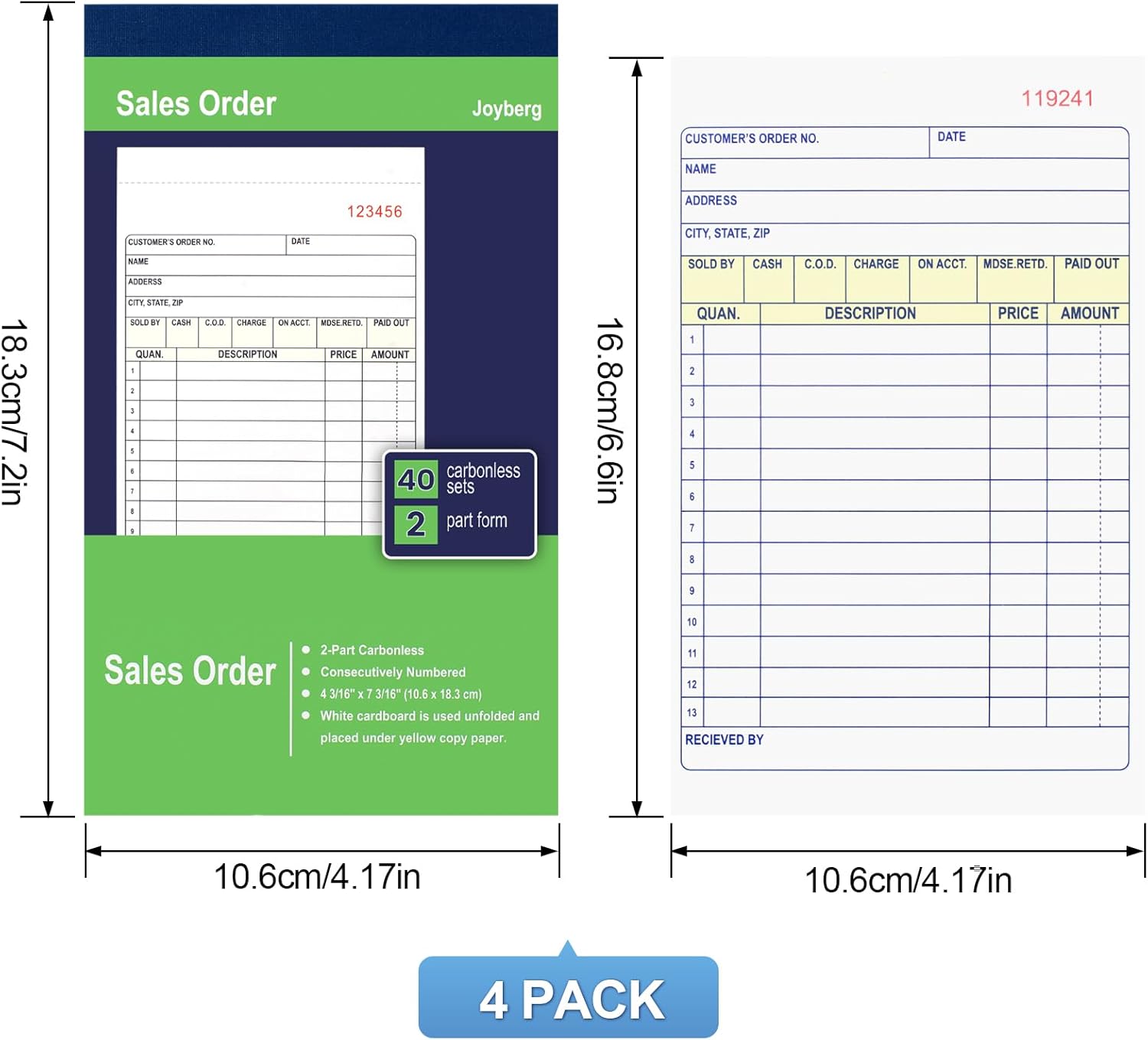 4 Pack Sales Order Book, 4.17i - Carbon Copy Book 评论和价格