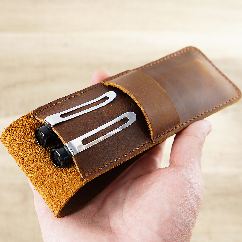 Retro Genuine Leather Pen Slee - Pen Pouch Roll 评论和价格