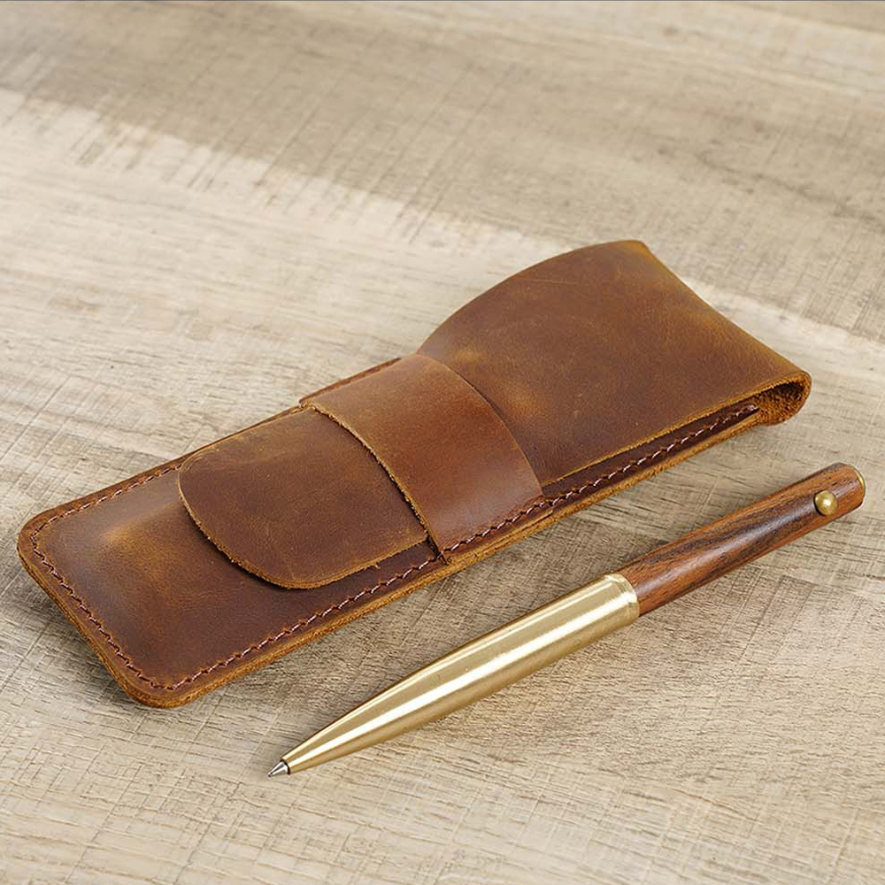 Retro Genuine Leather Pen Slee - Pen Pouch Roll 评论和价格