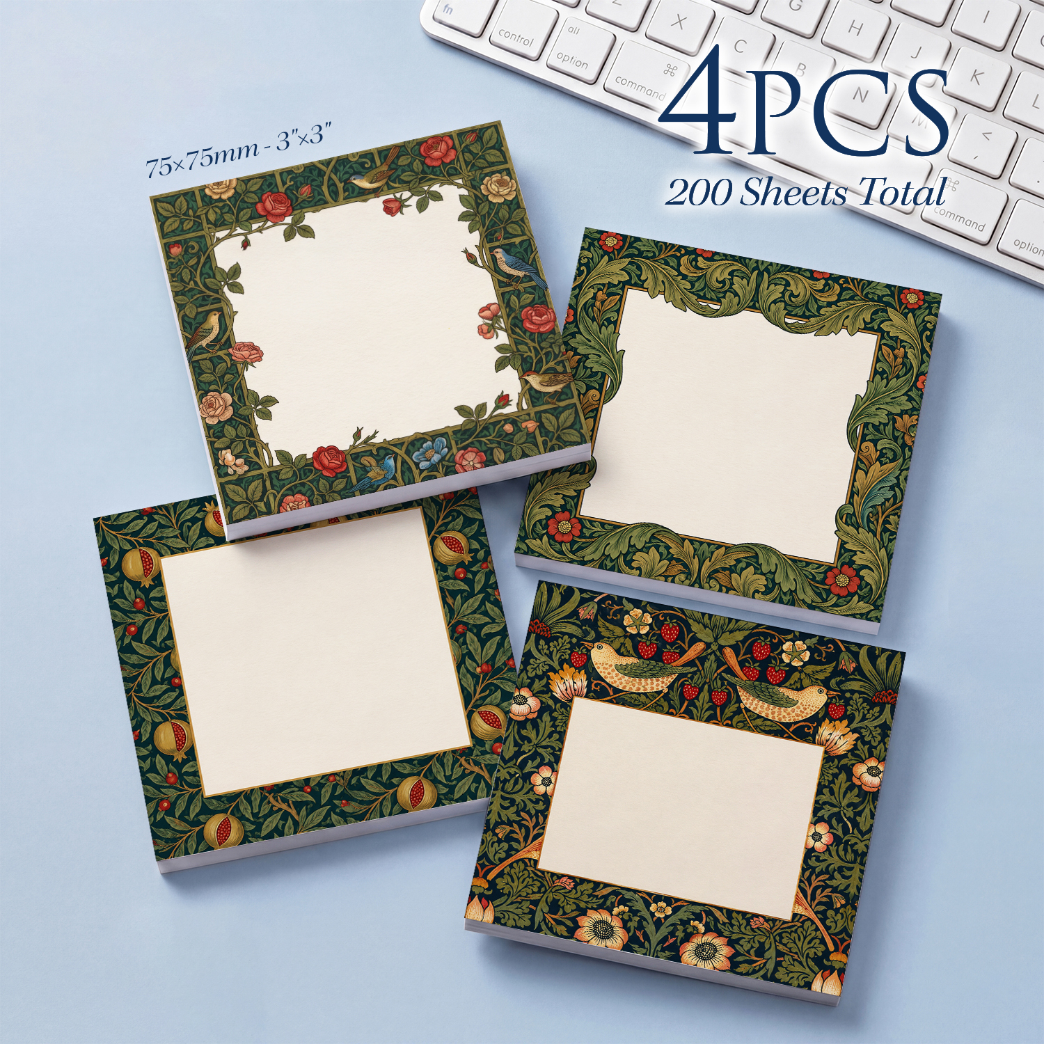 4pcs Vintage Floral Sticky Not - Total Stationery & Office Supply 评论和价格